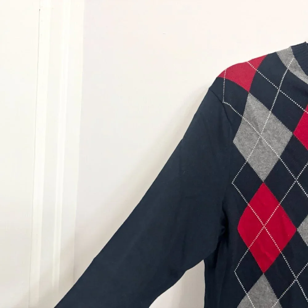 EUC Banana Republic Cashmere & Cottom V Neck Argyle Long Sleeve Sweater - Small